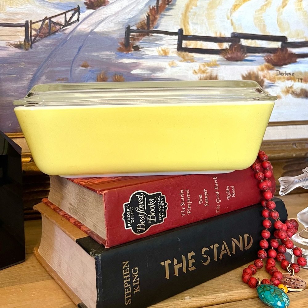 Vintage Pyrex Primary Yellow Refrigerator Dish #503 model with lid Fridgie
